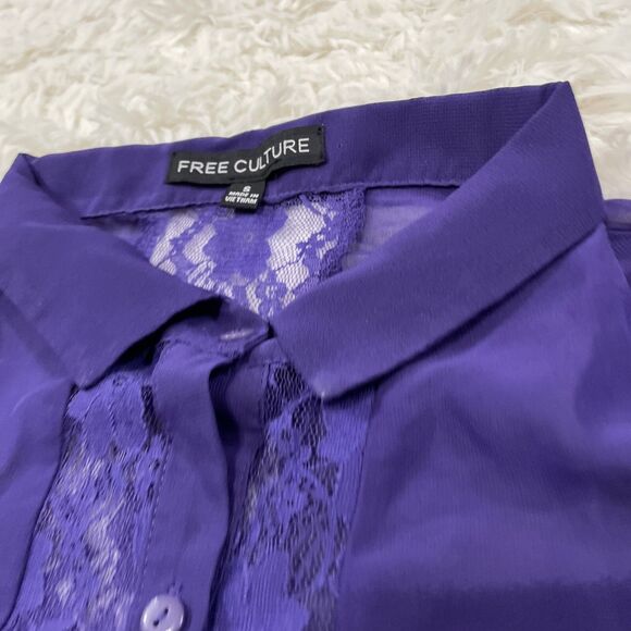 FREE CULTURE Sheer lace Top Button Up Shirt Women L Fairy Boho Whimsy Romantic - Picture 12 of 16